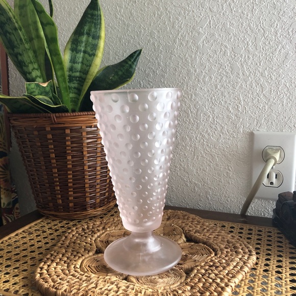 Vintage Pink Hobnail Glass Footed Vase - Picture 3 of 11